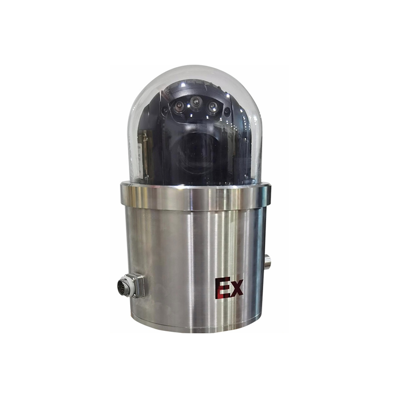 Explosion proof dome camera with clear cover and visible Ex mark 304 stainless steel